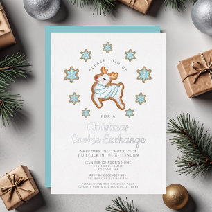 Invitation En Aluminium Échange de biscuits de Noël de rennes mignons