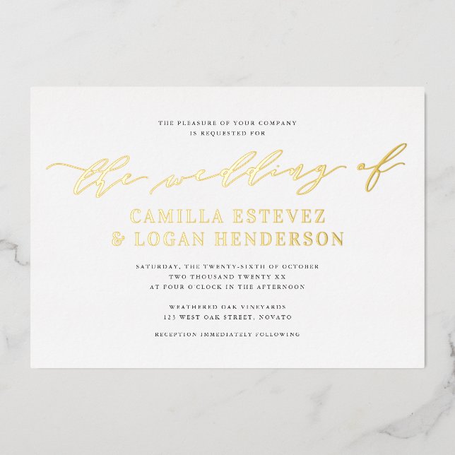Invitation En Aluminium Écriture calligraphique moderne de mariage Blanc + (Recto)