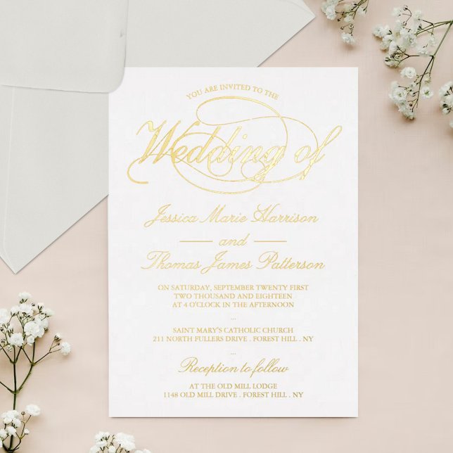 Invitation En Aluminium Écriture dorée chic pour un vrai mariage (Créateur téléchargé)