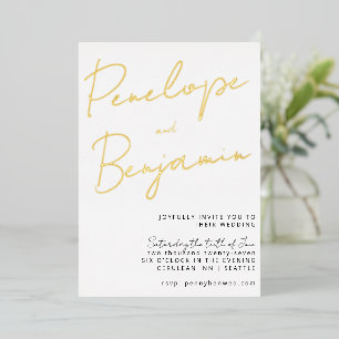Invitation En Aluminium Écriture manuscrite chic moderne or blanc mariage