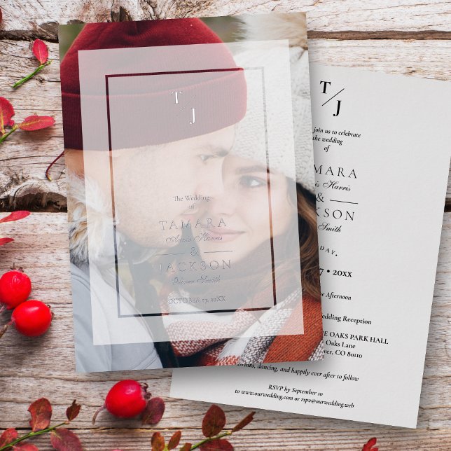 Invitation En Aluminium Effet de transparence Vellum Initiales du Mariage  (Créateur téléchargé)