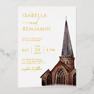 Invitation En Aluminium Église aquarelle classique Mariage religieux