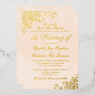 Invitation En Aluminium Élégance Classique Mariage Formel Or Abricot Marbr