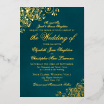 Élégance Classique Or sur Mariage Formel Sarcelle