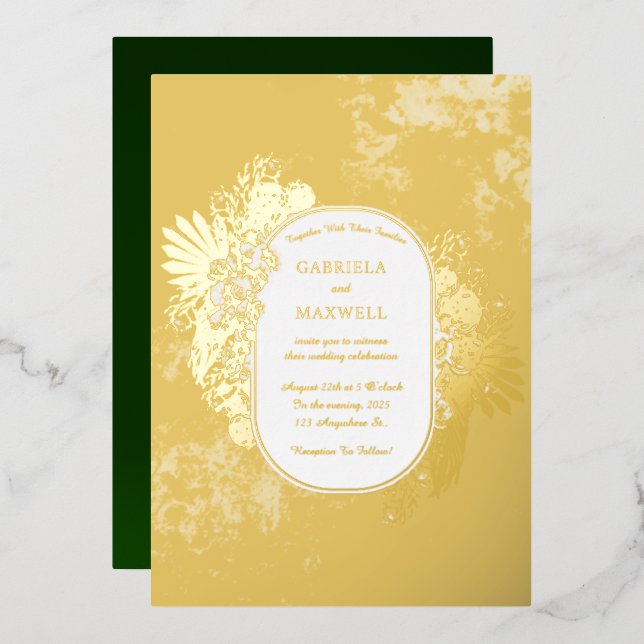 Invitation En Aluminium Elegance Emerald Green et Mariage or (Recto/Verso)