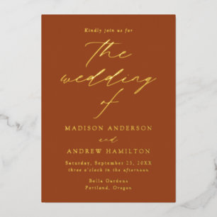 Invitation En Aluminium Élégance moderne Terracotta et Mariage d'or