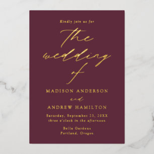 Invitation En Aluminium Elégance moderne Vin et Mariage d'or