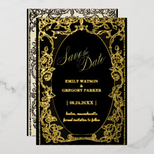 Invitation En Aluminium Élégance noire et or, cadre d'art