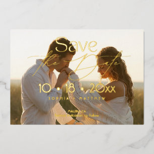 Invitation En Aluminium Élégance Papier Doré Mariage Photo Save The Date