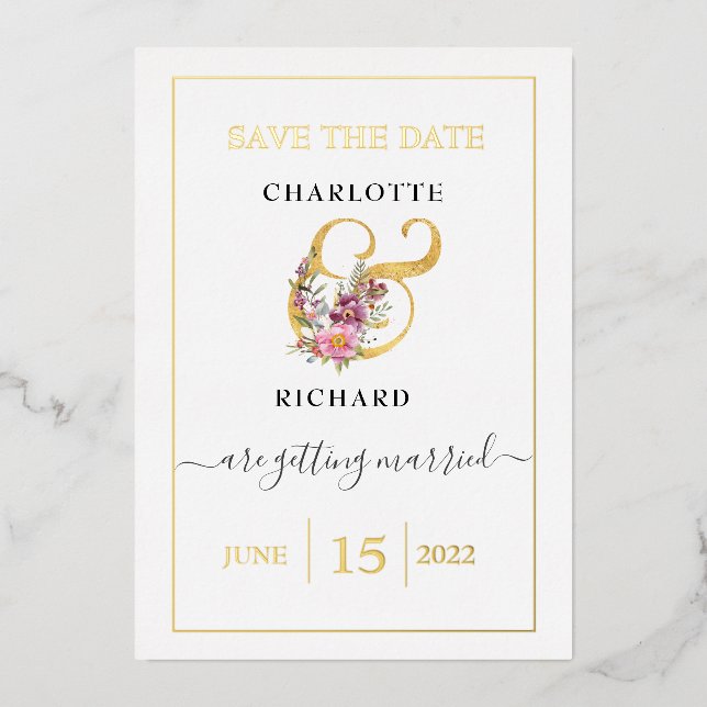 Invitation En Aluminium Elégance simple, SAVE DATE, Décoratif "&" (Recto)