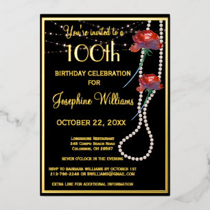 Invitation En Aluminium Elégant 100e anniversaire Black REAL Gold