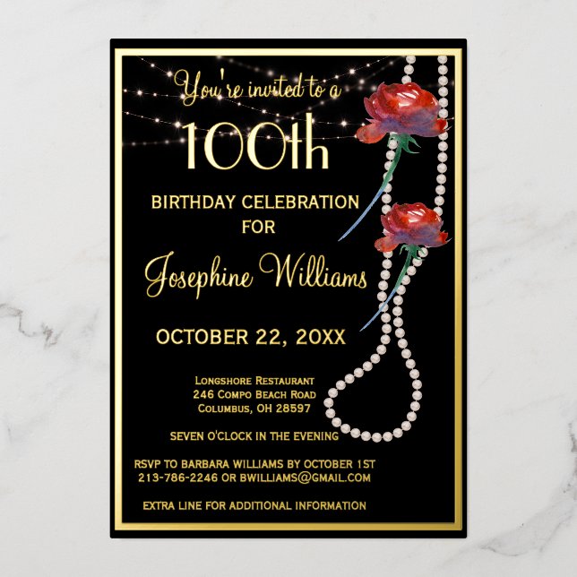 Invitation En Aluminium Elégant 100e anniversaire Black REAL Gold (Recto)