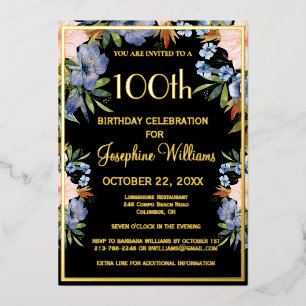 Invitation En Aluminium Elégant 100e anniversaire Black REAL Gold