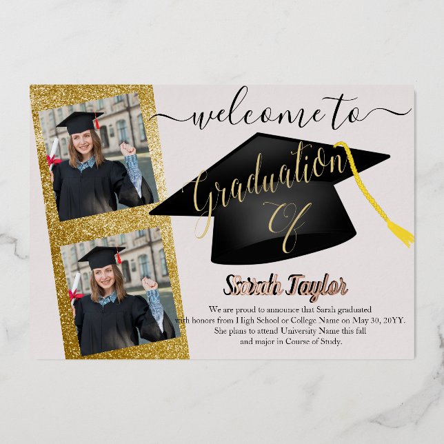 Invitation En Aluminium Élégant 4 Diplôme Photo (Recto)