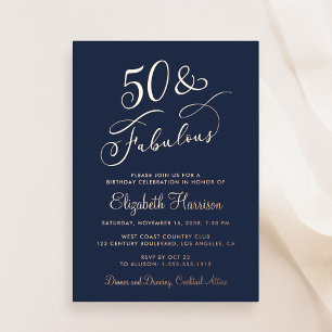 Invitation En Aluminium Élégant 50 ans et fêtard bleu Fête d'anniversaire