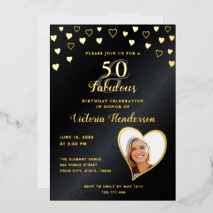Invitation En Aluminium Elégant 50 et Fabulous Black and Gold Birthday