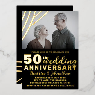 Invitation En Aluminium Élégant 50e anniversaire de Mariage Black & Gold