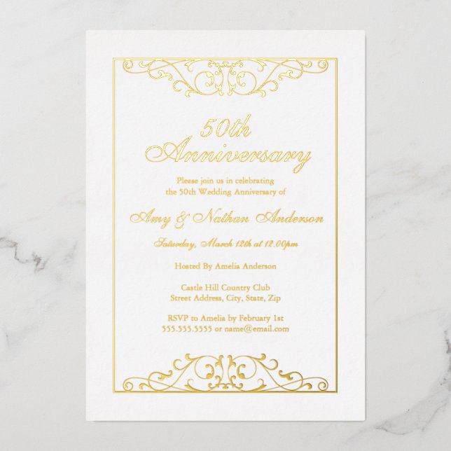 Invitation En Aluminium Élégant 50e anniversaire de Mariage Gold (Recto)