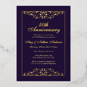 Invitation En Aluminium Élégant 50e anniversaire de Mariage violet