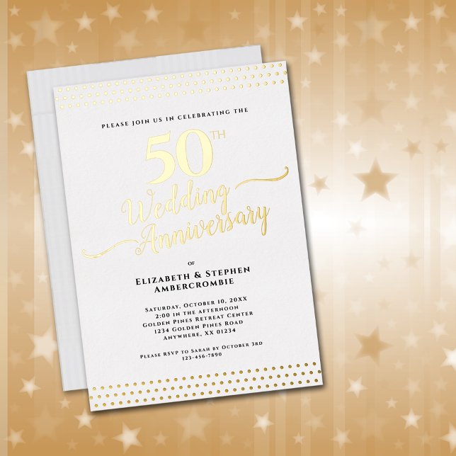 Invitation En Aluminium Élégant 50e anniversaire Mariage or (Elegant 50th Wedding Anniversary Invitationn)