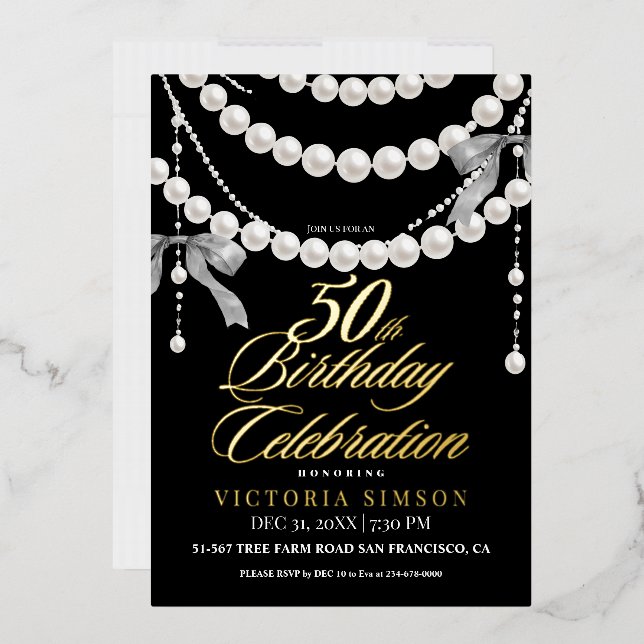 Invitation En Aluminium  Elegant 50th Birthday Party Black & White Gold (Enveloppe)