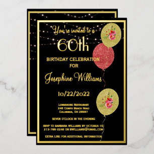 Invitation En Aluminium Elégant 60 Soixantième Anniversaire Noir OR Vérita