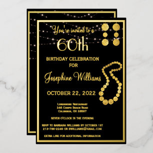 Invitation En Aluminium Élégant 60 Soixantième Anniversaire Noir OR Vérita