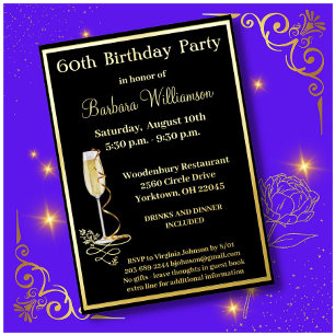 Invitation En Aluminium Elégant 60 Soixantième Anniversaire OR VÉRITABLE