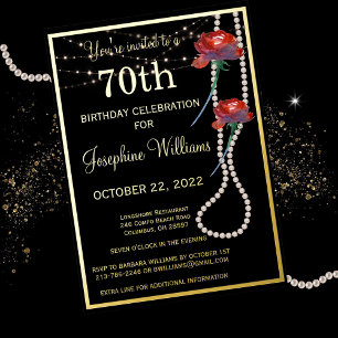 Invitation En Aluminium Elégant 70 Soixante-dixième Anniversaire Noir OR V