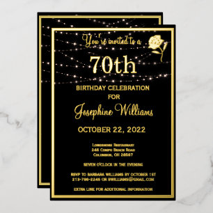 Invitation En Aluminium Elégant 70e Soixante-dixième Anniversaire Noir OR