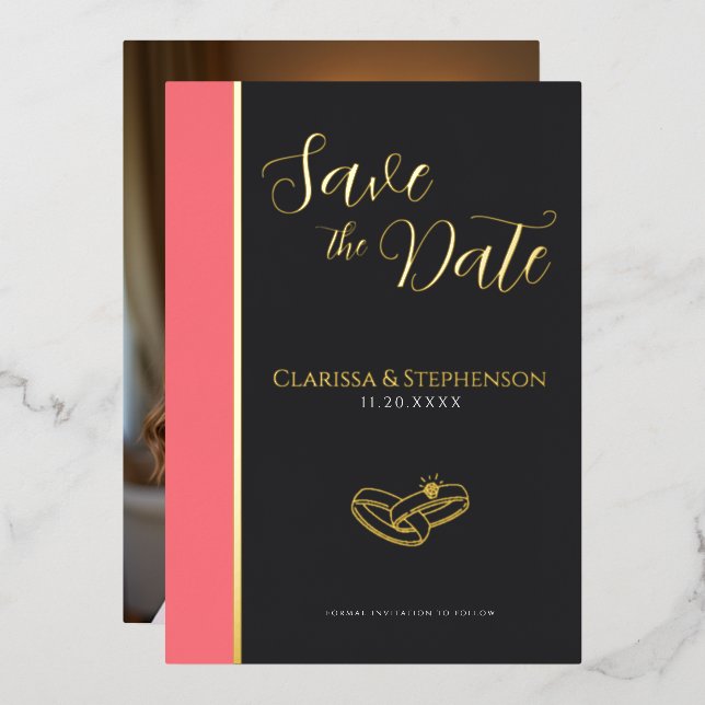 Invitation En Aluminium Elegant Anthracite Blush Pink Photo Save The Date (Recto/Verso)