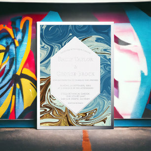 Invitation En Aluminium Elégant Aquarelle Bleu Mariage Abstrait Argent