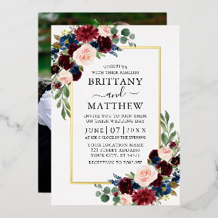 Invitation En Aluminium Élégant aquarelle floral photo mariage or