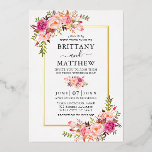 Invitation En Aluminium Élégant aquarelle rose floral mariage or