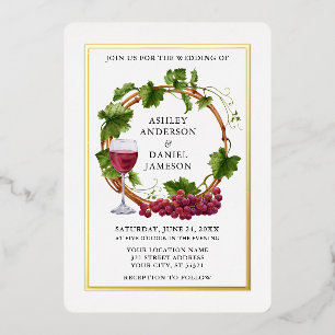 Invitation En Aluminium Élégant Aquarelle Vins de raisin Mariage de couron
