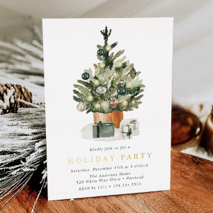 Invitation En Aluminium Élégant Arbre de Noël à l'aquarelle pour fête de f