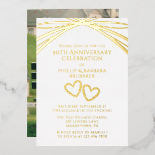 Invitation En Aluminium Elégant Arc Photo Golden 50th Mariage Anniversaire