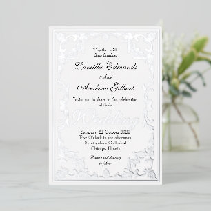 Invitation En Aluminium Elégant Argent Ornate FLourish Mariage frontière