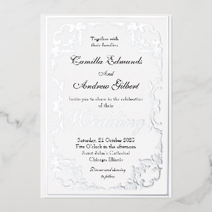 Invitation En Aluminium Elégant Argent Ornate FLourish Mariage frontière