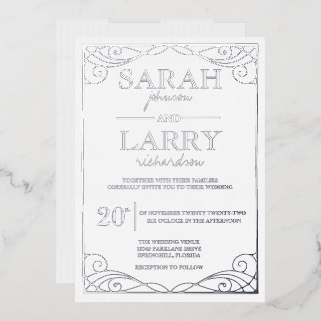 Invitation En Aluminium Elégant Argent traditionnel Mariage Foil Invitatio (Enveloppe)