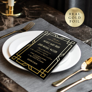 Invitation En Aluminium Elégant Art Déco Classique Cadre Simple Black Gold