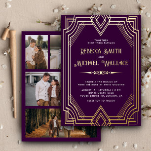 Invitation En Aluminium Élégant Art Déco Géométrique Mariage Violet Or
