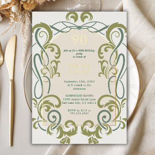 Invitation En Aluminium Élégant Art Nouveau Floral Vintage pour 90e Annive