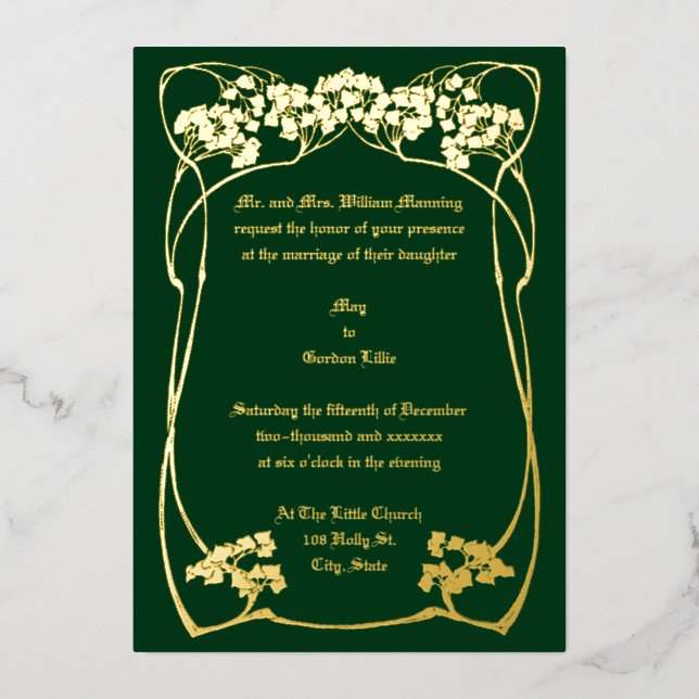 Invitation En Aluminium Elégant Art Nouveau Foliage Bordure (Recto)