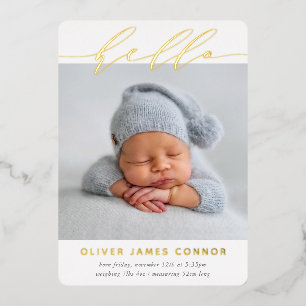 Invitation En Aluminium ELEGANT BABY PHOTO moderne hello calligraphie haut