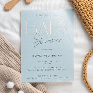 Invitation En Aluminium Élégant Baby shower bleu moderne Gold