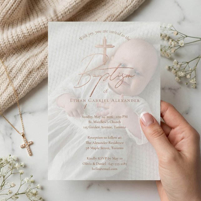 Invitation En Aluminium Elegant Baptism Christening Religious Cross Photo (Elegant Baptism Christening Religious Cross Photo Foil Invitation)