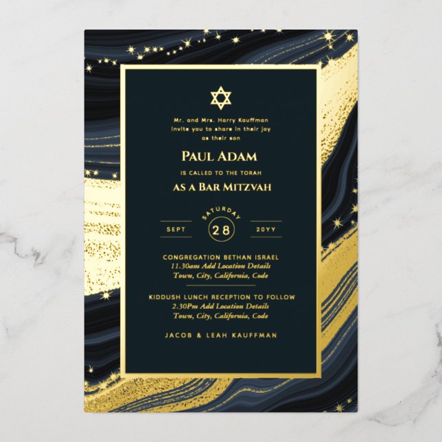 Invitation En Aluminium Élégant Bar Mitzvah | BAT MITZVAH | Marine Agate (Recto)