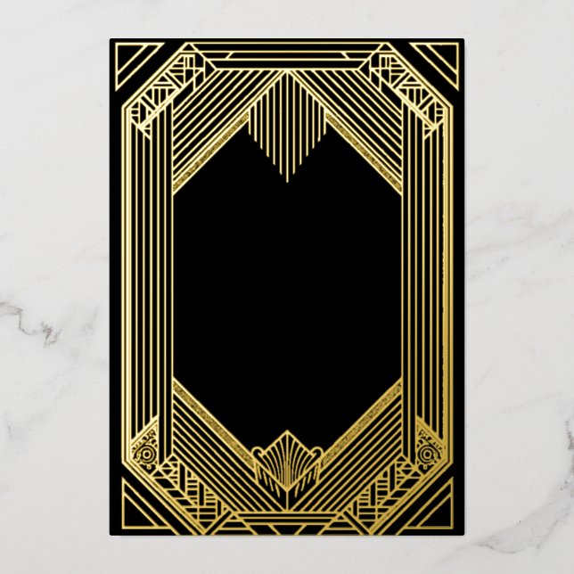 Invitation En Aluminium Elegant Black and Gold Art Deco  Wedding (Recto)