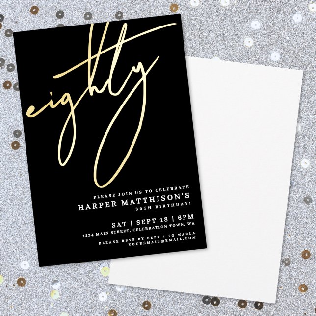 Invitation En Aluminium Elegant Black Eighty 80th Birthday Gold (Elegant Black Eighty 80th Birthday Gold Foil Invitation)